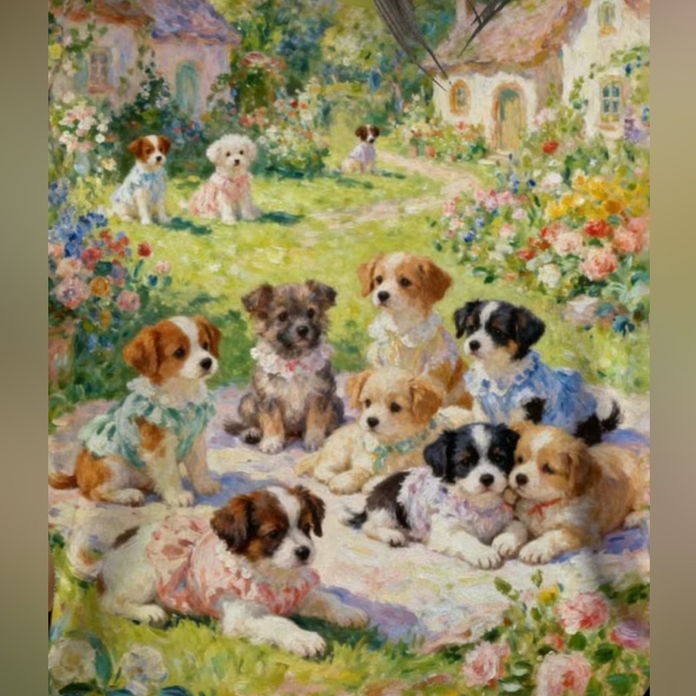 Cute Puppy Garden Print Tee in Pastel Multi - Picture 5 of 9